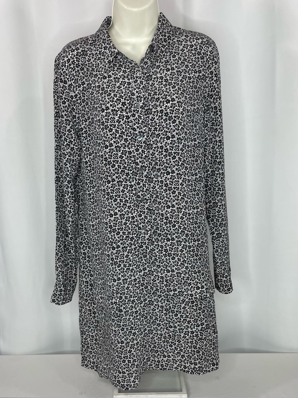 Equipment Femme 100% Silk Floral Shirt Dress Black White M